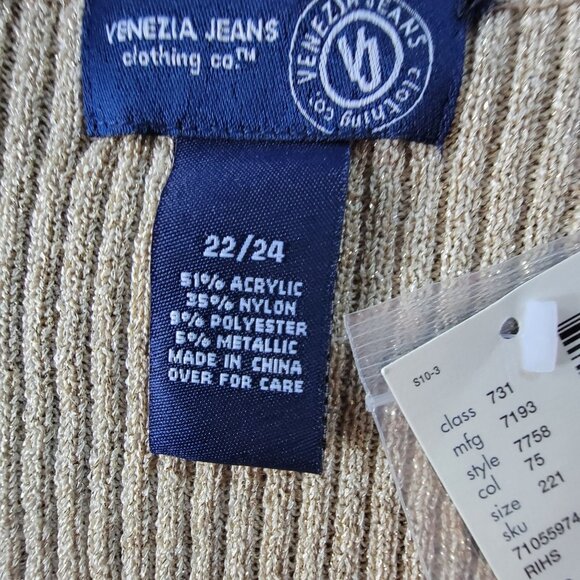 Venezia Jeans Womens Gold Ribbed Cardigan Sweater Size 22/24 NWT - Picture 6 of 13
